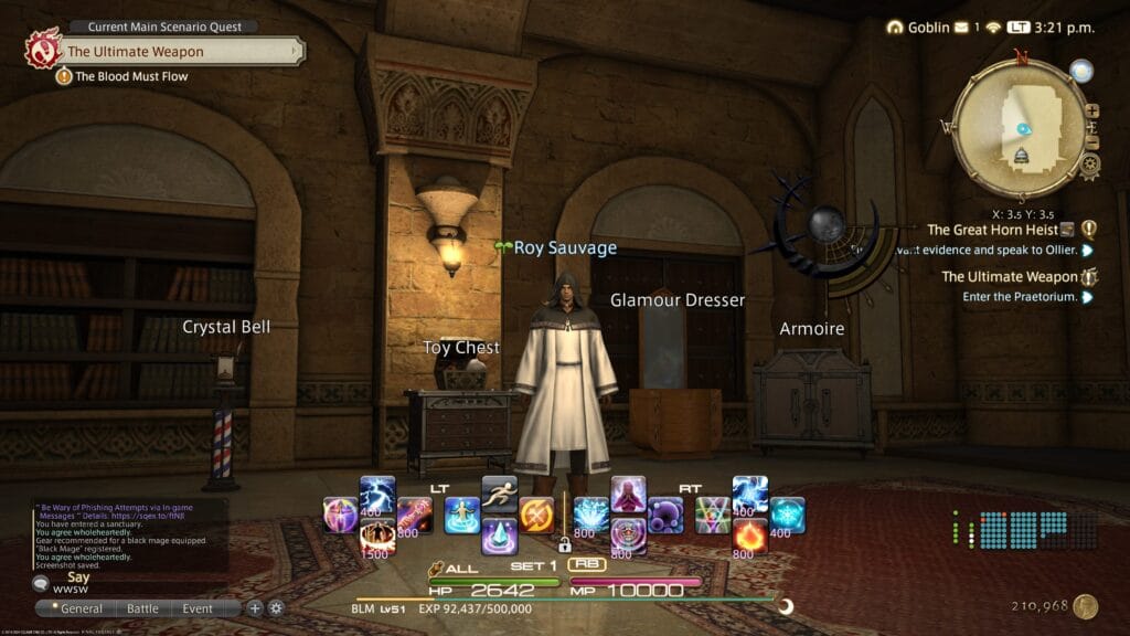 Final Fantasy XIV Character standing in an Inn room